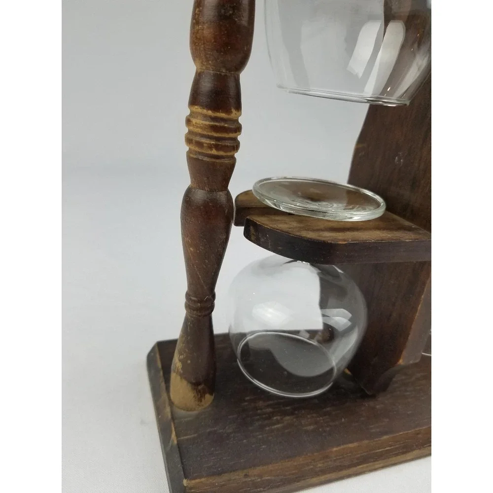 Vtg 4 wine cups wood holder rotating man cave barware mid century oenophilia